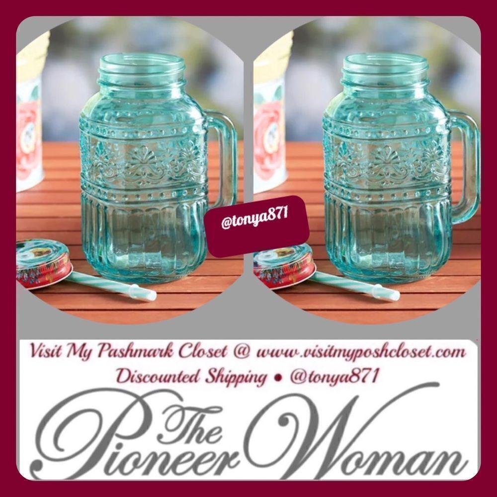 🦋 Host Pick 🥳 🦋 New Pioneer Woman Glass Mason Jars with Lids & Straws, Qty 2